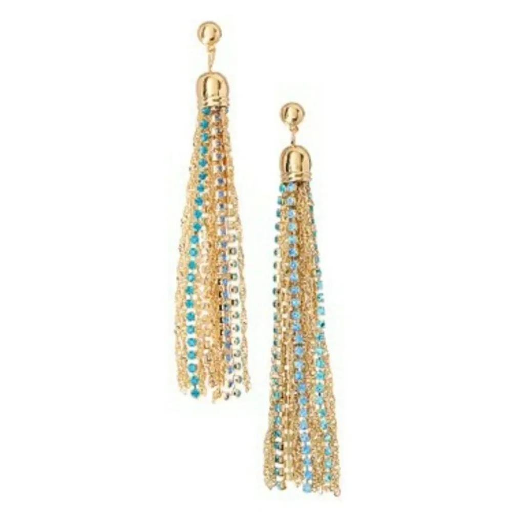 David Tutera Blue Crystal Tassel Earrings - Picture 1 of 7